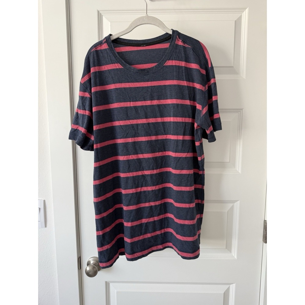 Lululemon Basic Tee Shirt Navy Blue & Red Striped Men's Sz XL No Tag